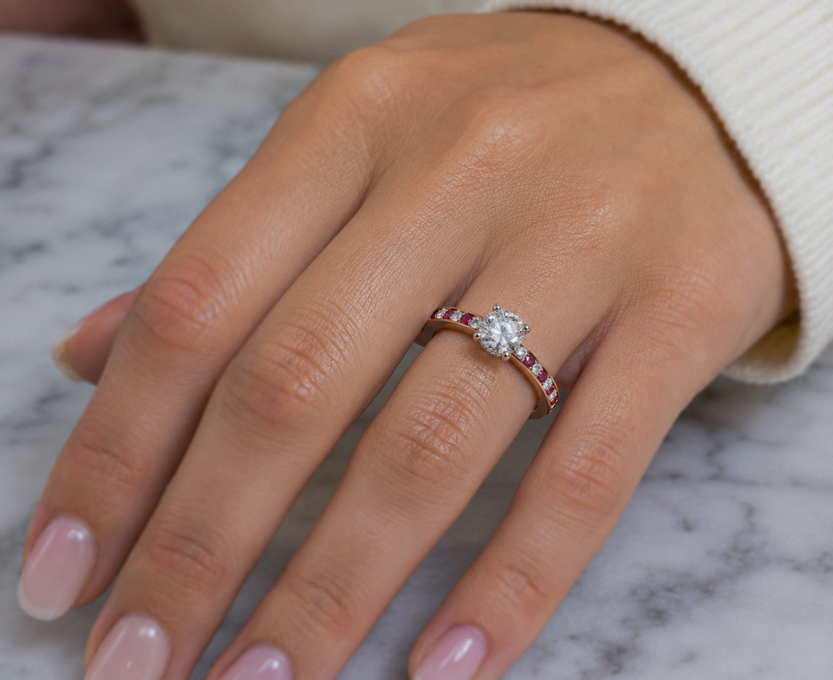 9ct Rose & White Gold 0.49ct Diamond & Ruby Hidden Halo Engagement Ring
