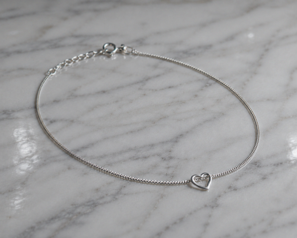 Sterling Silver Heart Anklet 23cm