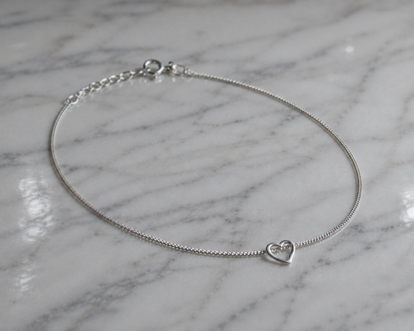 Sterling Silver Heart Anklet 23cm