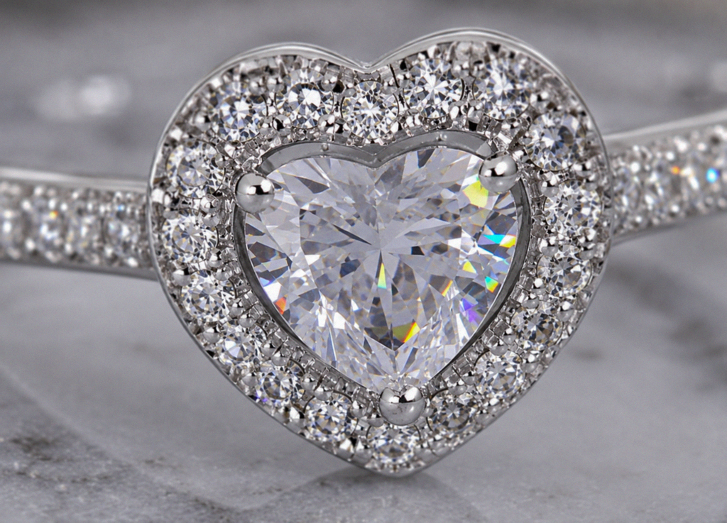 Diamonfire Sterling Silver Cubic Zirconia Heart Halo Ring