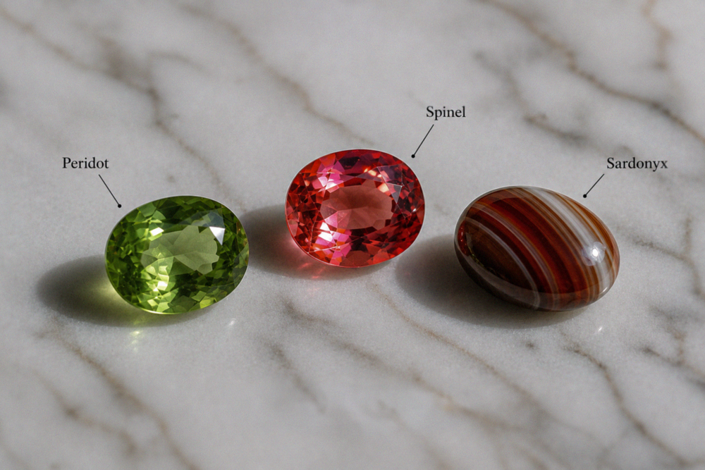 August birthstones Peridot Spinel and Sardonyx