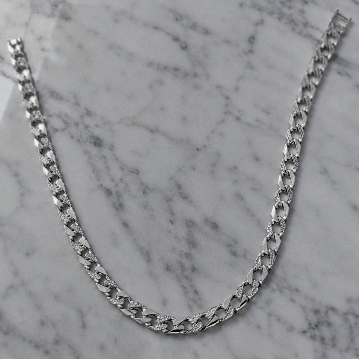 Men's Silver Plain & Engraved Flat Curb Chain 24"