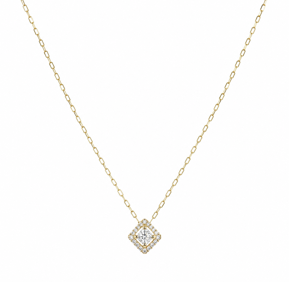 9ct Yellow Gold Cubic Zirconia Mini Square Necklace