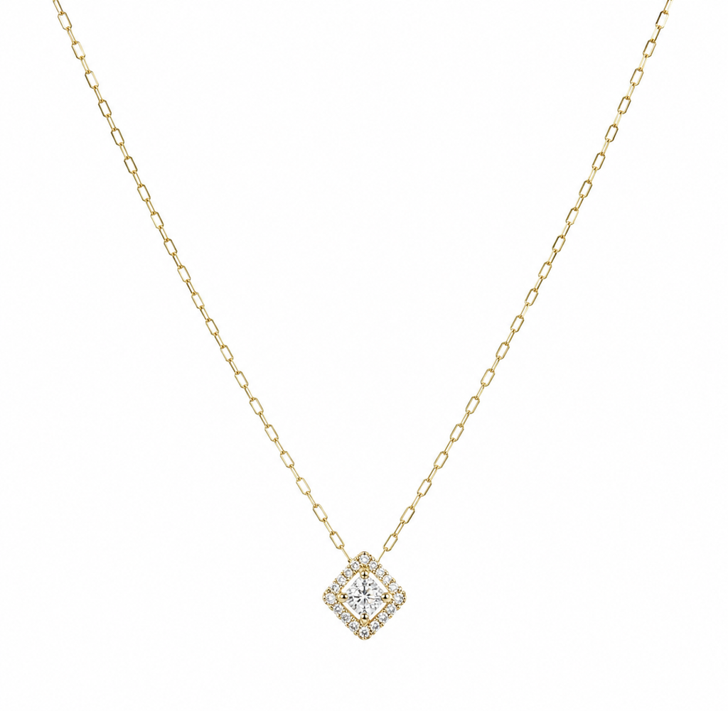 9ct Yellow Gold Cubic Zirconia Mini Square Necklace