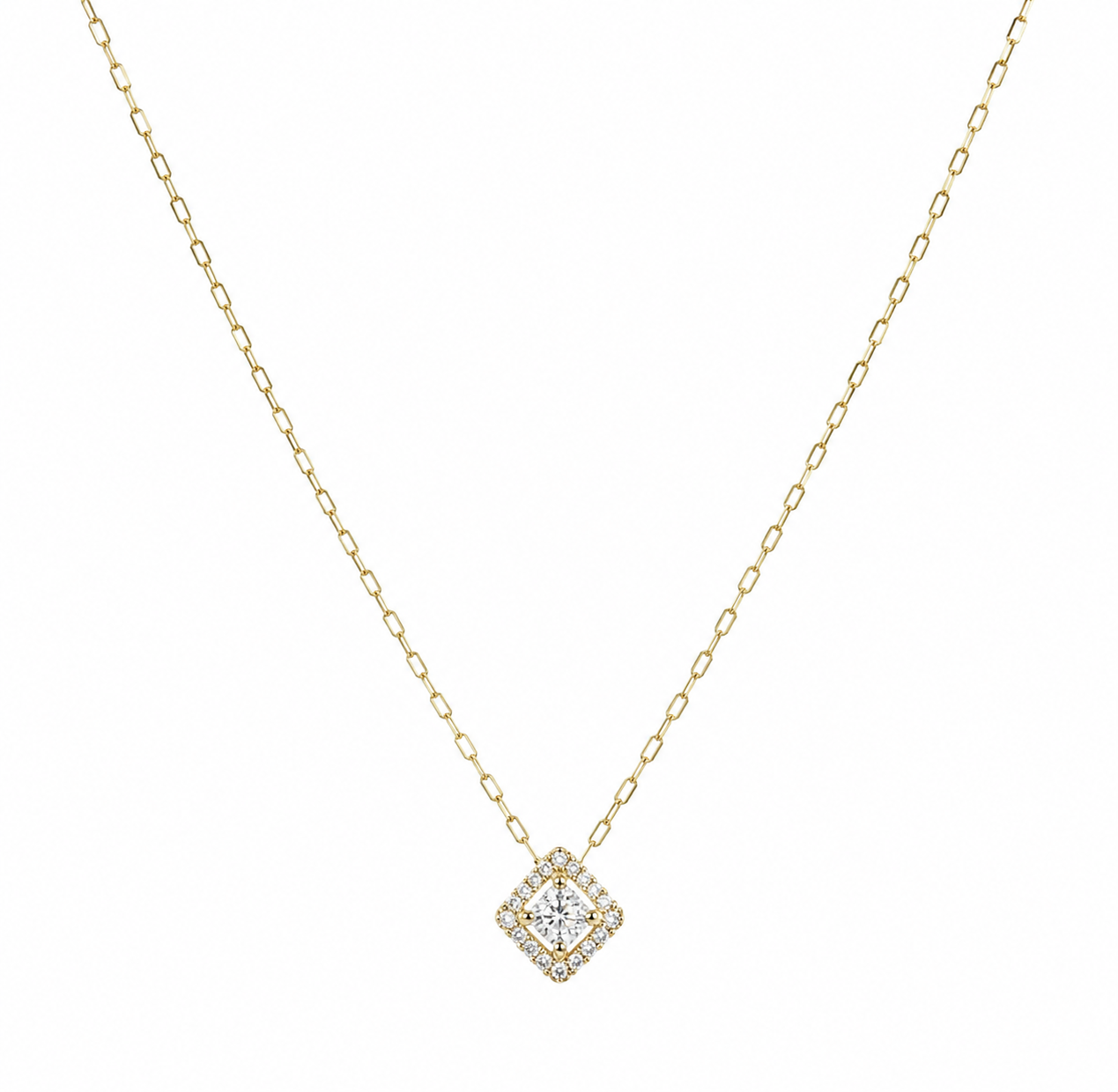 9ct Yellow Gold Cubic Zirconia Mini Square Necklace