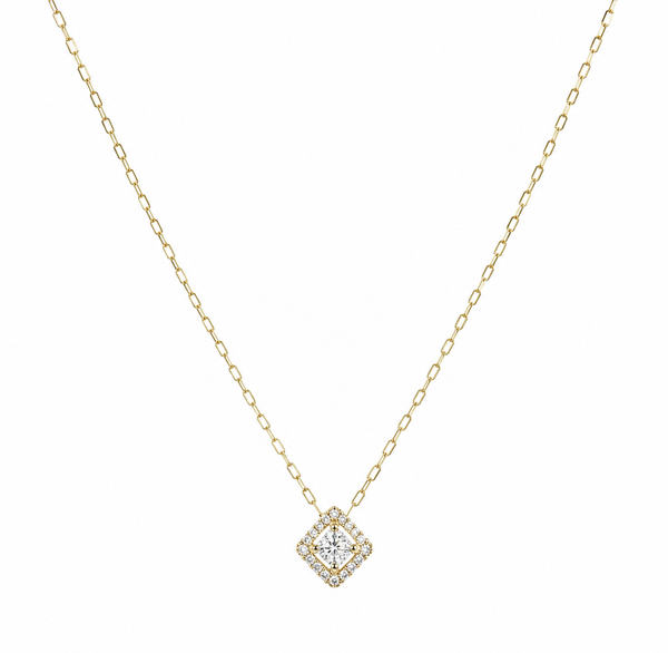 9ct Yellow Gold Cubic Zirconia Mini Square Necklace