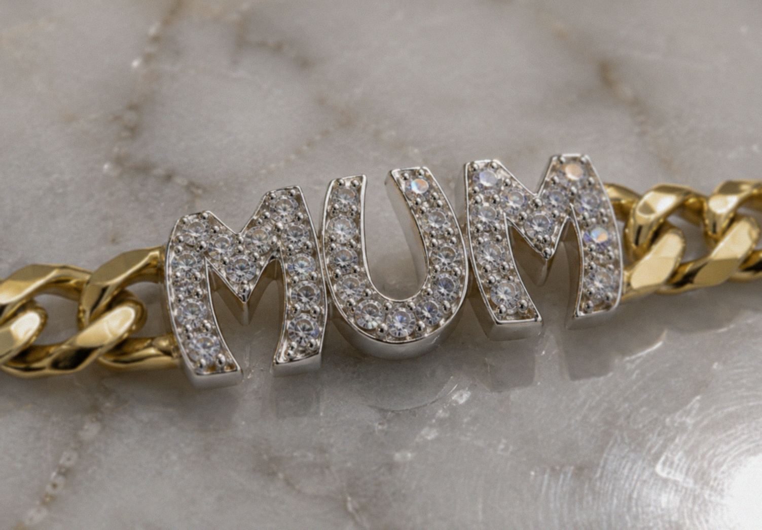 9ct Yellow Gold Cubic Zirconia Mum Curb Bracelet