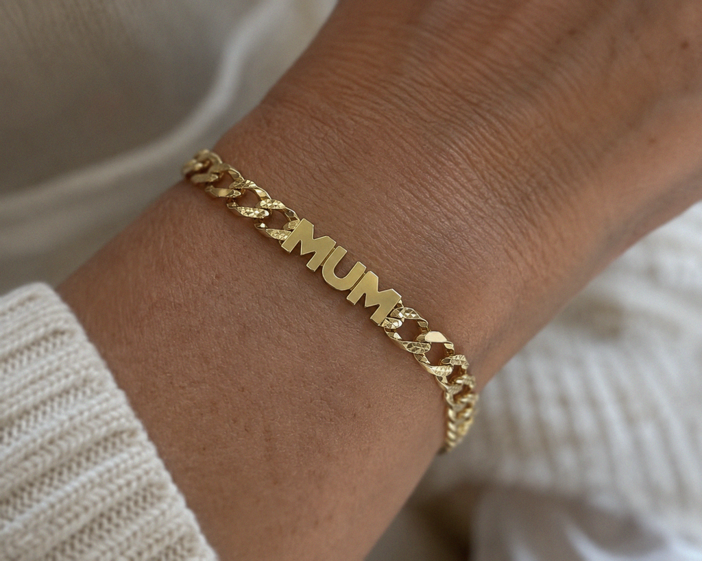 9ct Yellow Gold Mum Curb Link Bracelet