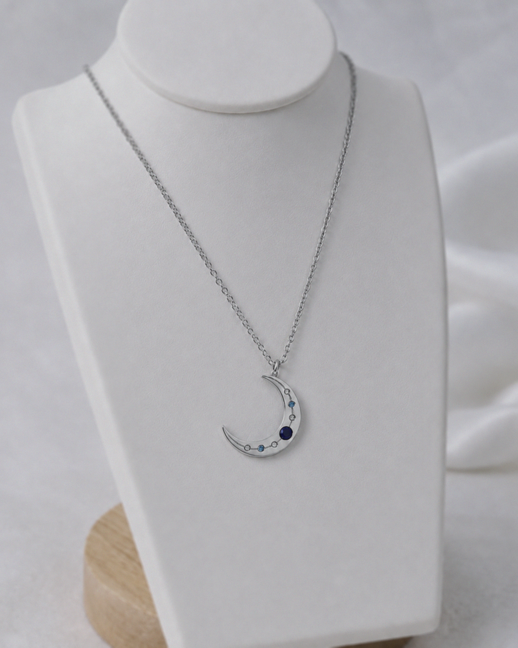 Sterling Silver Lapis & Cubic Zirconia Moon Necklace