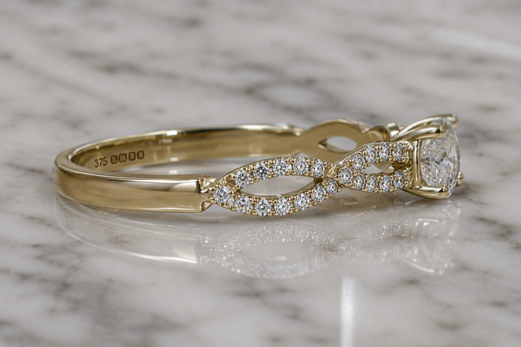 9ct Yellow Gold Diamond Double Twist Engagement Ring