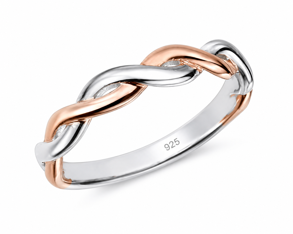Mixed Twist Ring in Sterling Silver & Rose Gold Plating