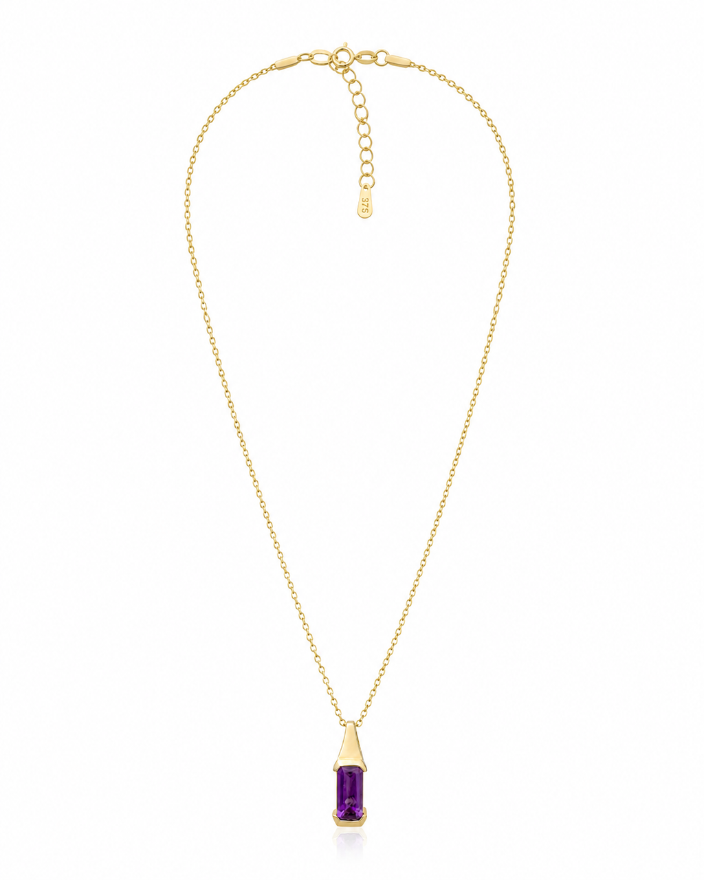 9ct Yellow Gold Elongated Amethyst Pendant Necklace