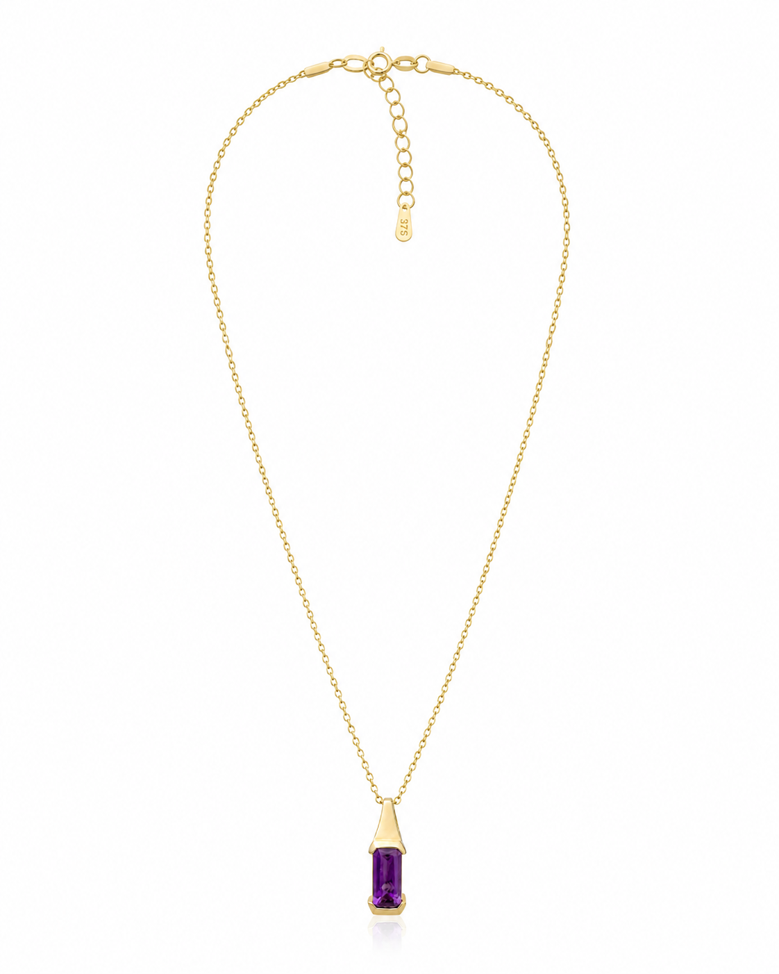 9ct Yellow Gold Elongated Amethyst Pendant Necklace
