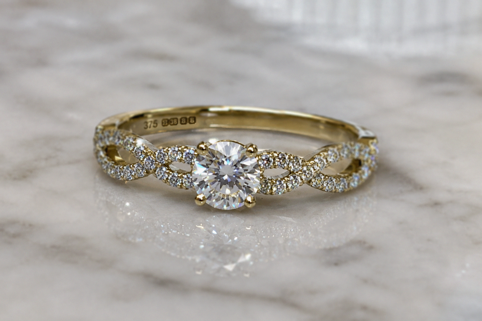 9ct Yellow Gold Diamond Double Twist Engagement Ring