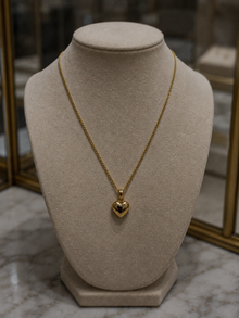 9ct Yellow Gold Small Heart Pendant Necklace – 46cm Curb Chain