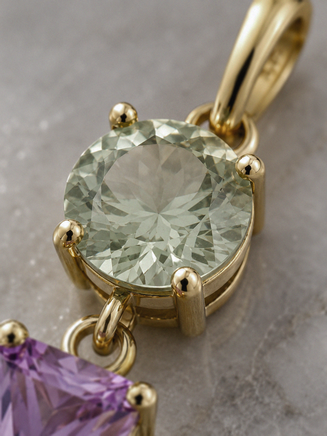9ct Yellow Gold Toi et Moi Quartz & Rose de France Amethyst Pendant. (Chain not included)