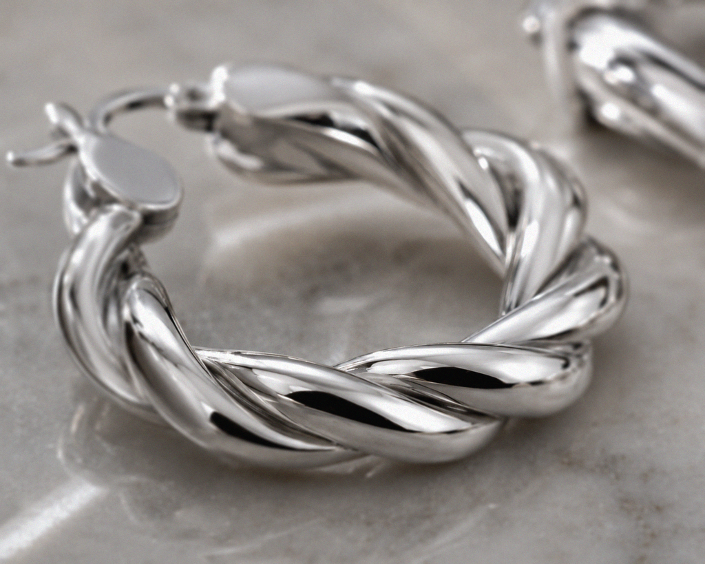 Chunky Rope Twist Hoop Earrings – Sterling Silver