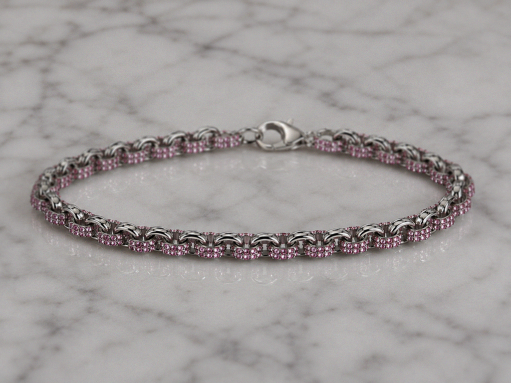 Children's Sterling Silver Pink Cubic Zirconia Belcher Bracelet