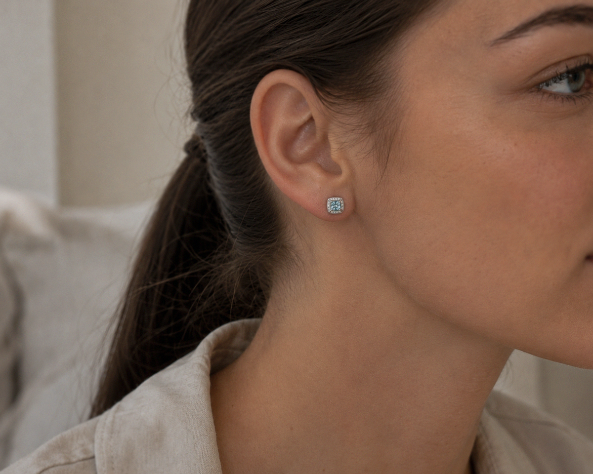 9ct White Gold Aquamarine & Diamond Stud Earrings