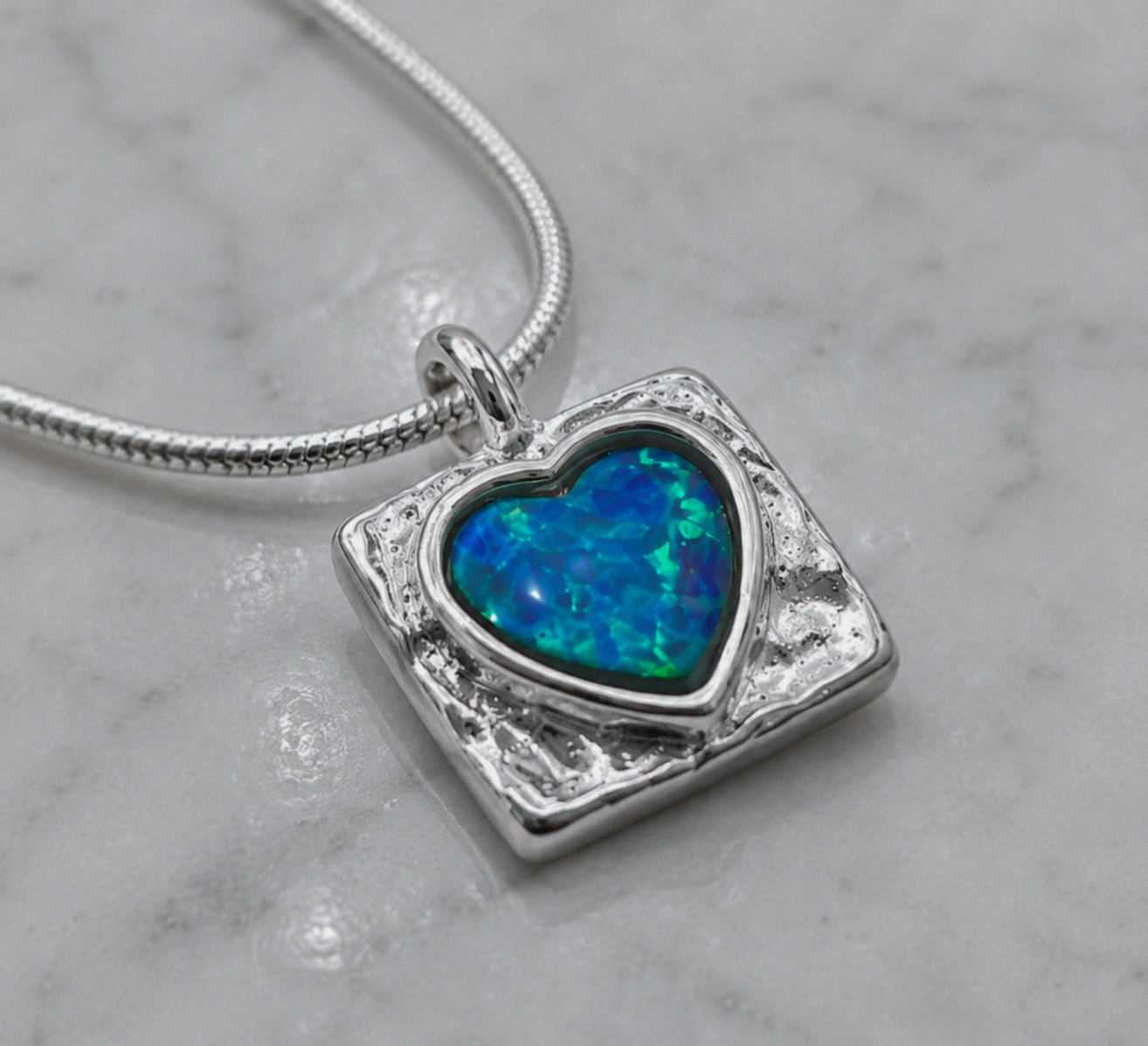 Banyan Sterling Silver Blue Opalite Heart Pendant Necklace
