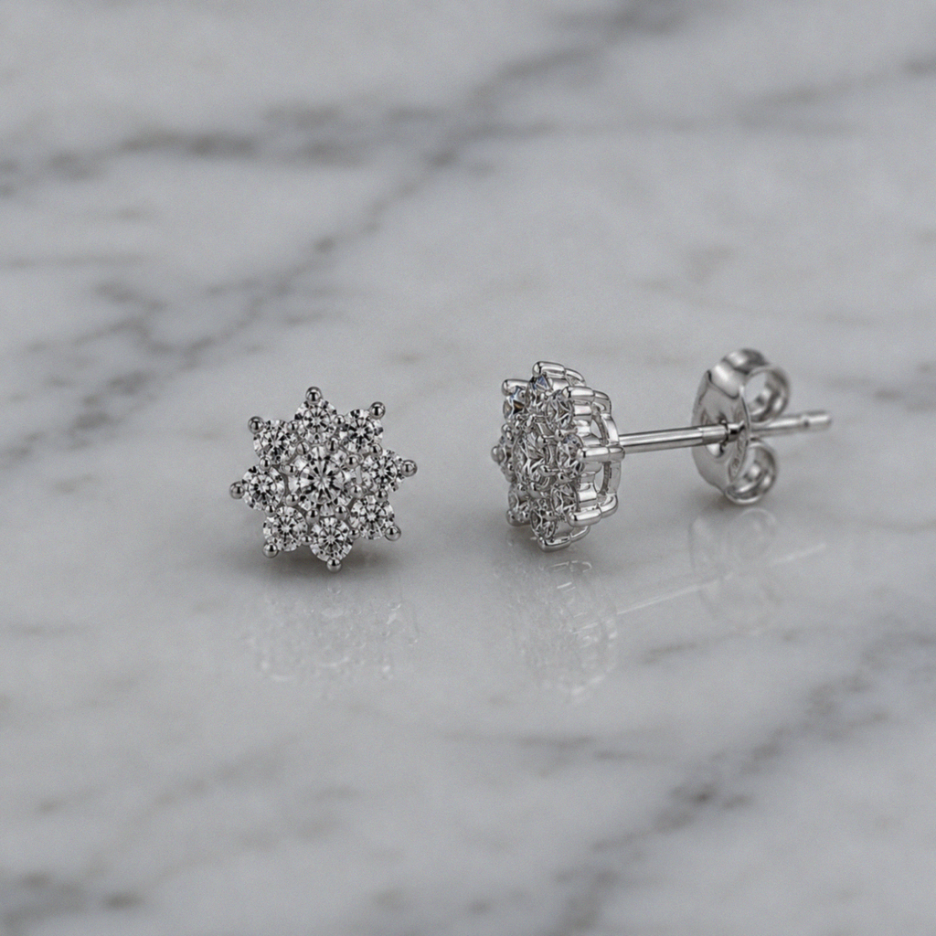 Silver Cubic Zirconia Cluster Stud Earrings