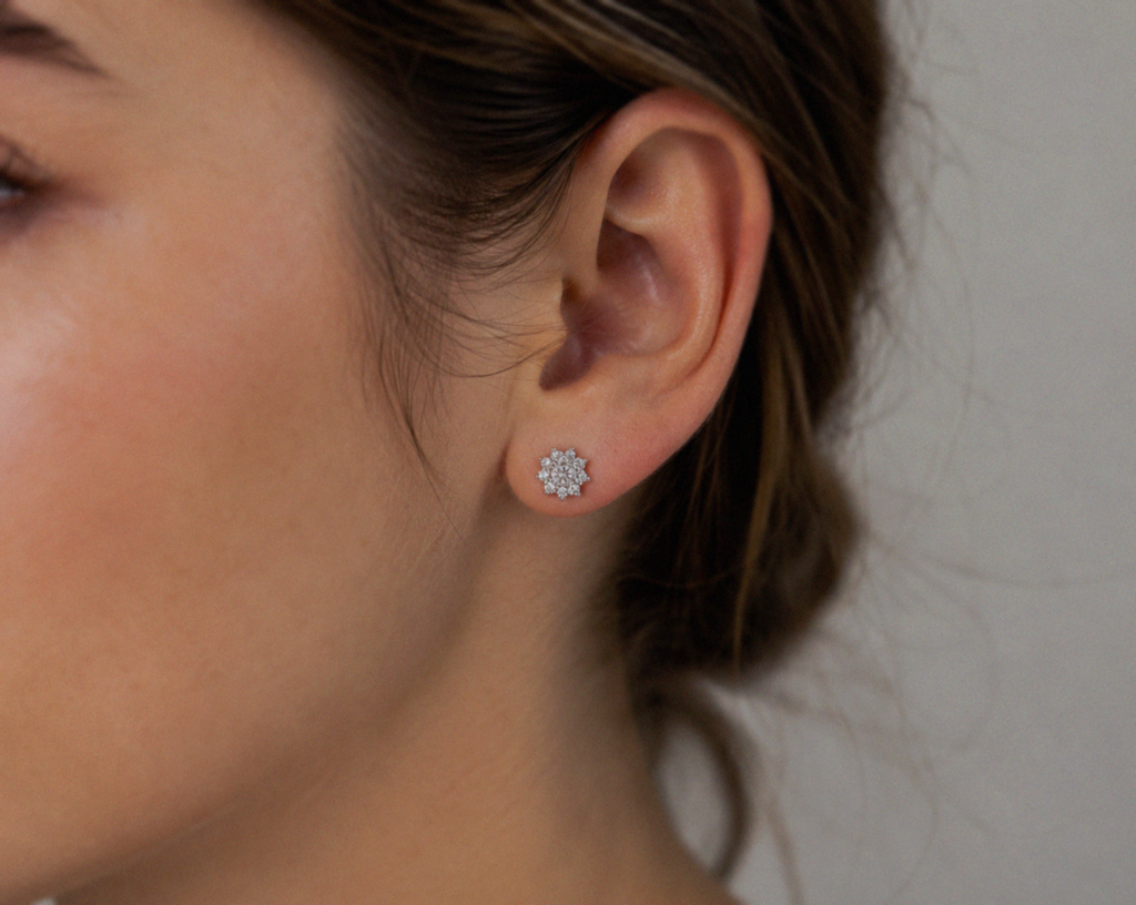 Silver Cubic Zirconia Cluster Stud Earrings