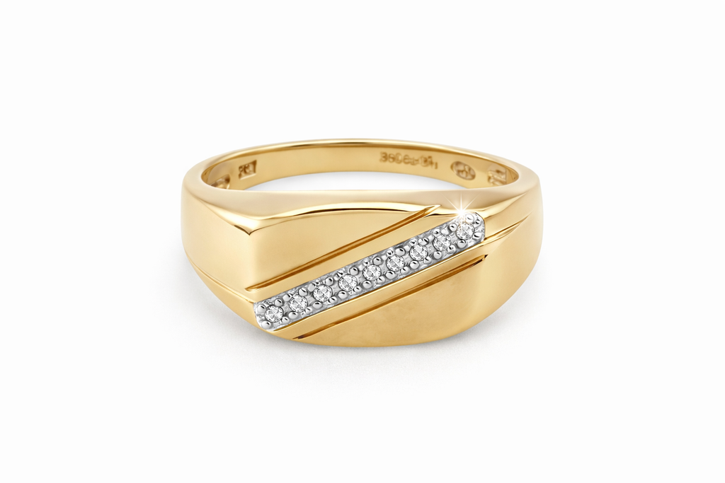 9ct Gold Diamond Accent Signet Ring – Contemporary Men’s Design