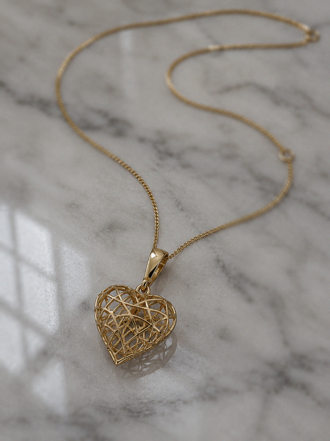 9ct Gold Caged Heart Pendant Necklace