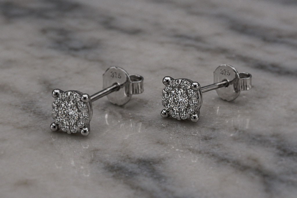 9ct White Gold Natural Diamond Cluster Stud Earrings