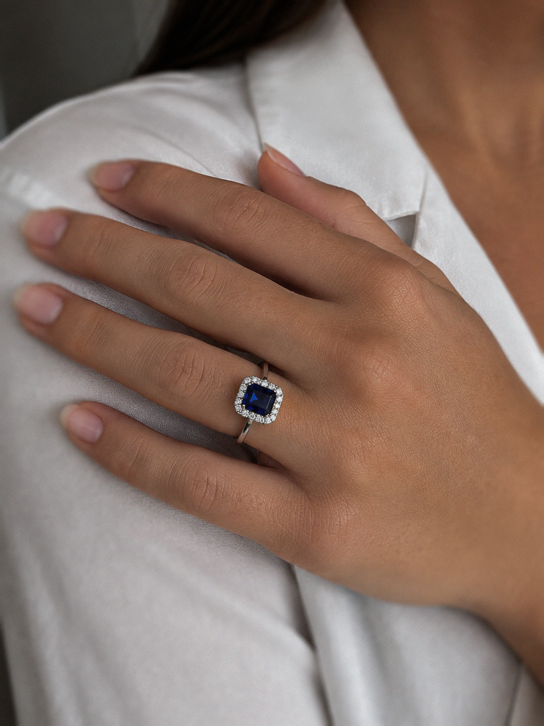 Diamonfire Blue Cubic Zirconia Geometric Halo Ring