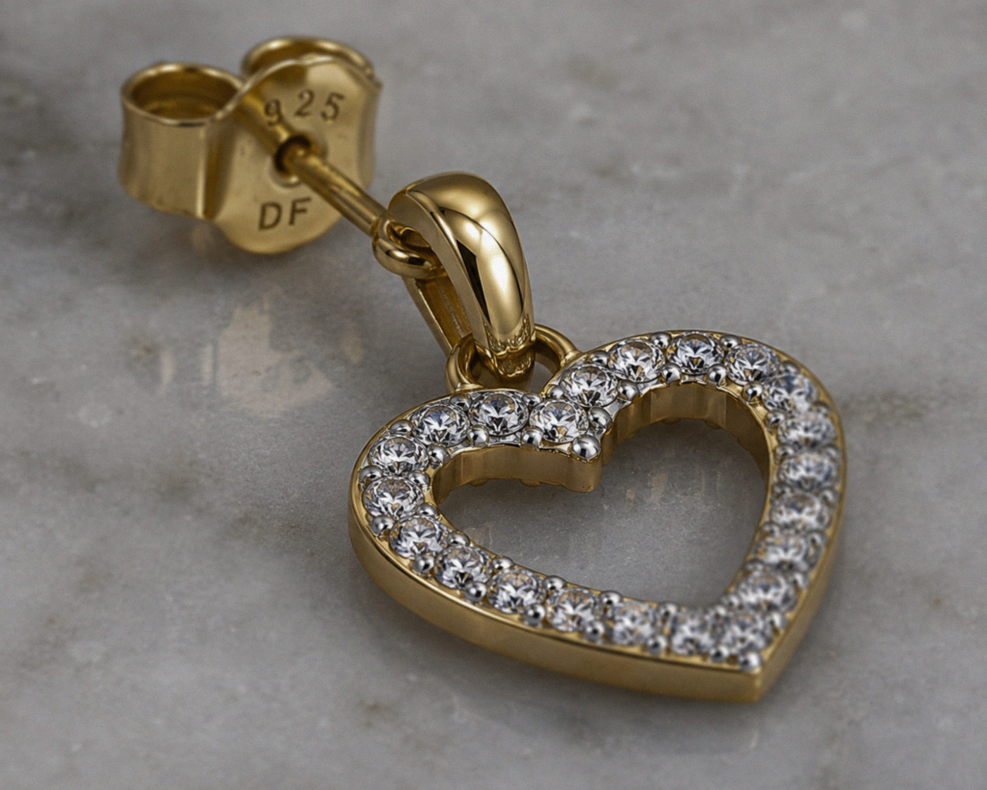 Diamonfire 24ct Gold-Plated Sterling Silver CZ Heart Drop Earrings