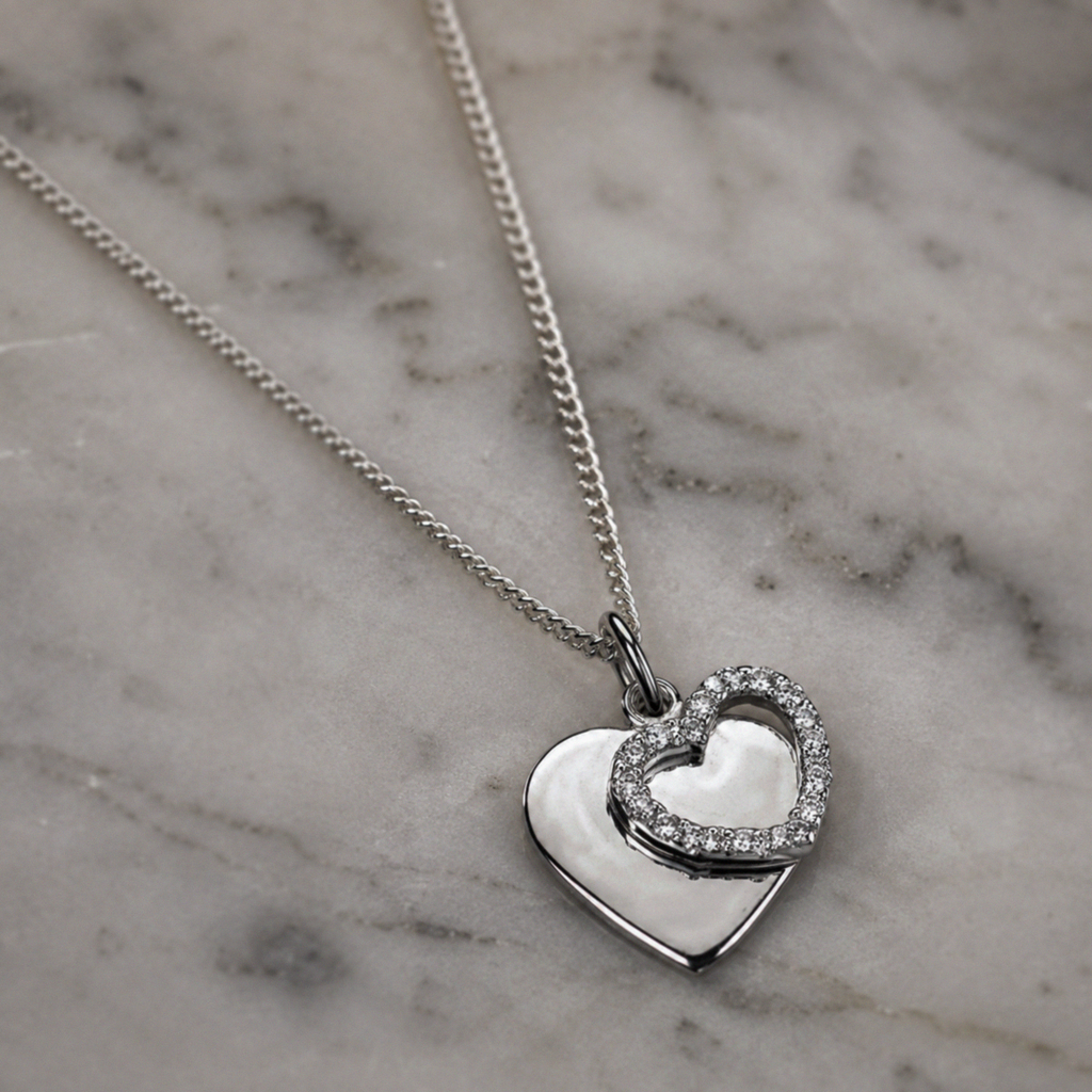 Beginnings Sterling Silver Cubic Zirconia Double Heart Pendant with 41–46cm Chain