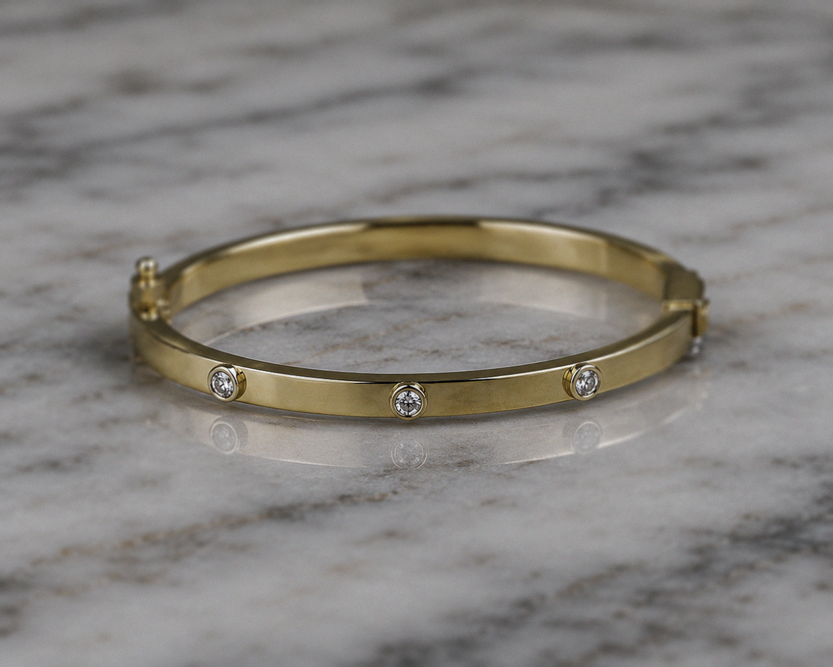 9ct Yellow Gold Children’s CZ Set Hinged Bangle