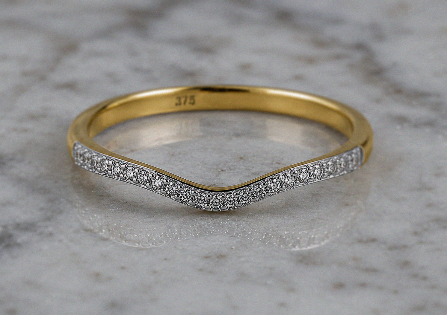 9ct Yellow Gold Diamond Set V-Shaped Ring