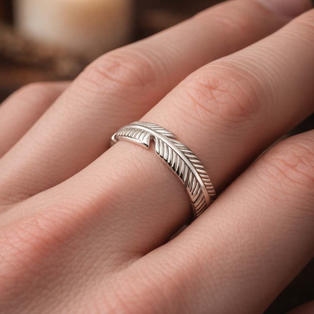 Feather Band Ring in Sterling Silver