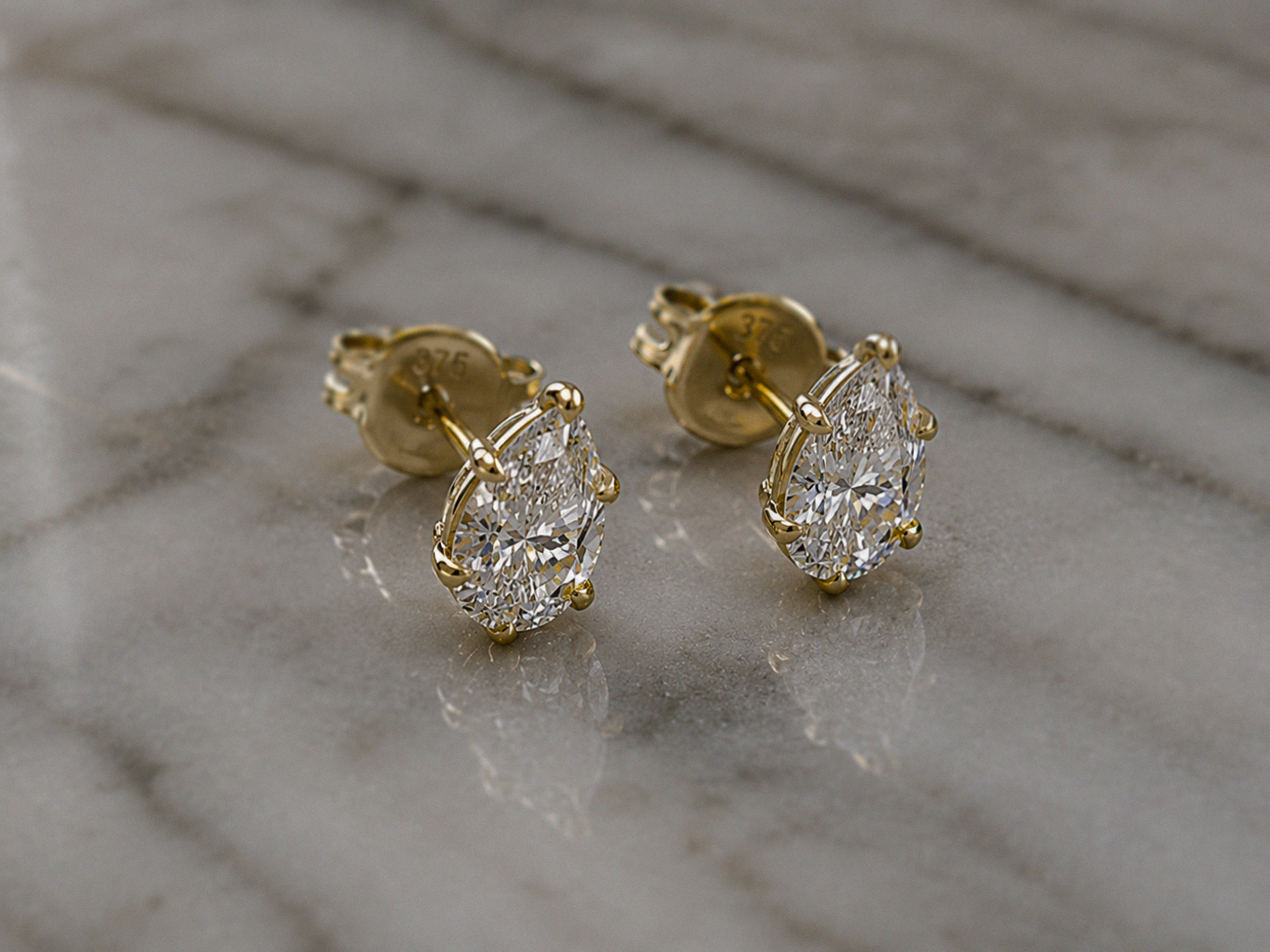 9ct Yellow Gold Pear-Cut Lab-Grown Diamond Stud Earrings – 0.50ct Total