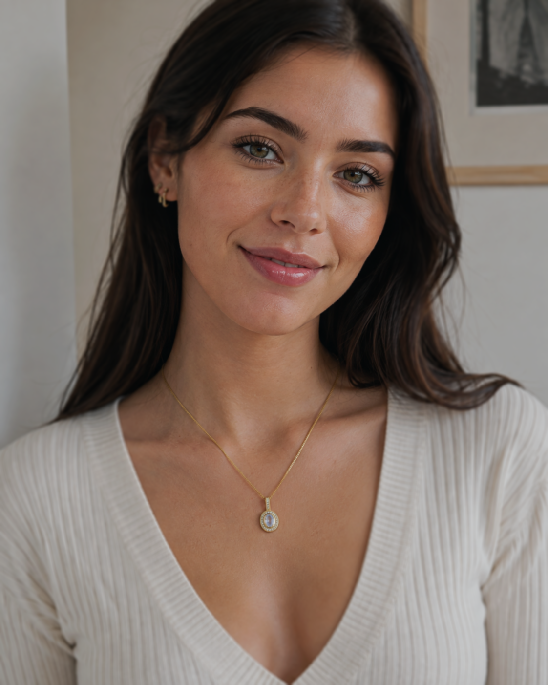 9ct Yellow Gold Blue Moonstone & White Topaz Necklace