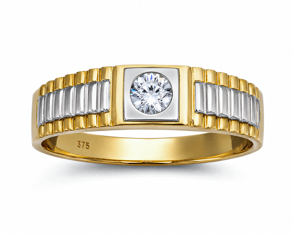 9ct Yellow Gold Brickwork CZ Men’s Ring