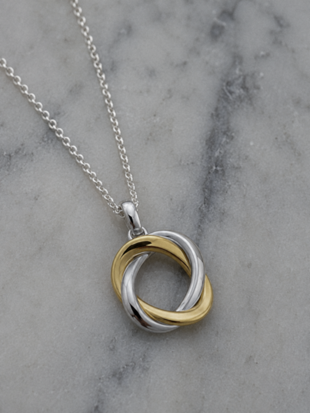 Sterling Silver Yellow Gold Plated Woven Circle Pendant with Trace Chain