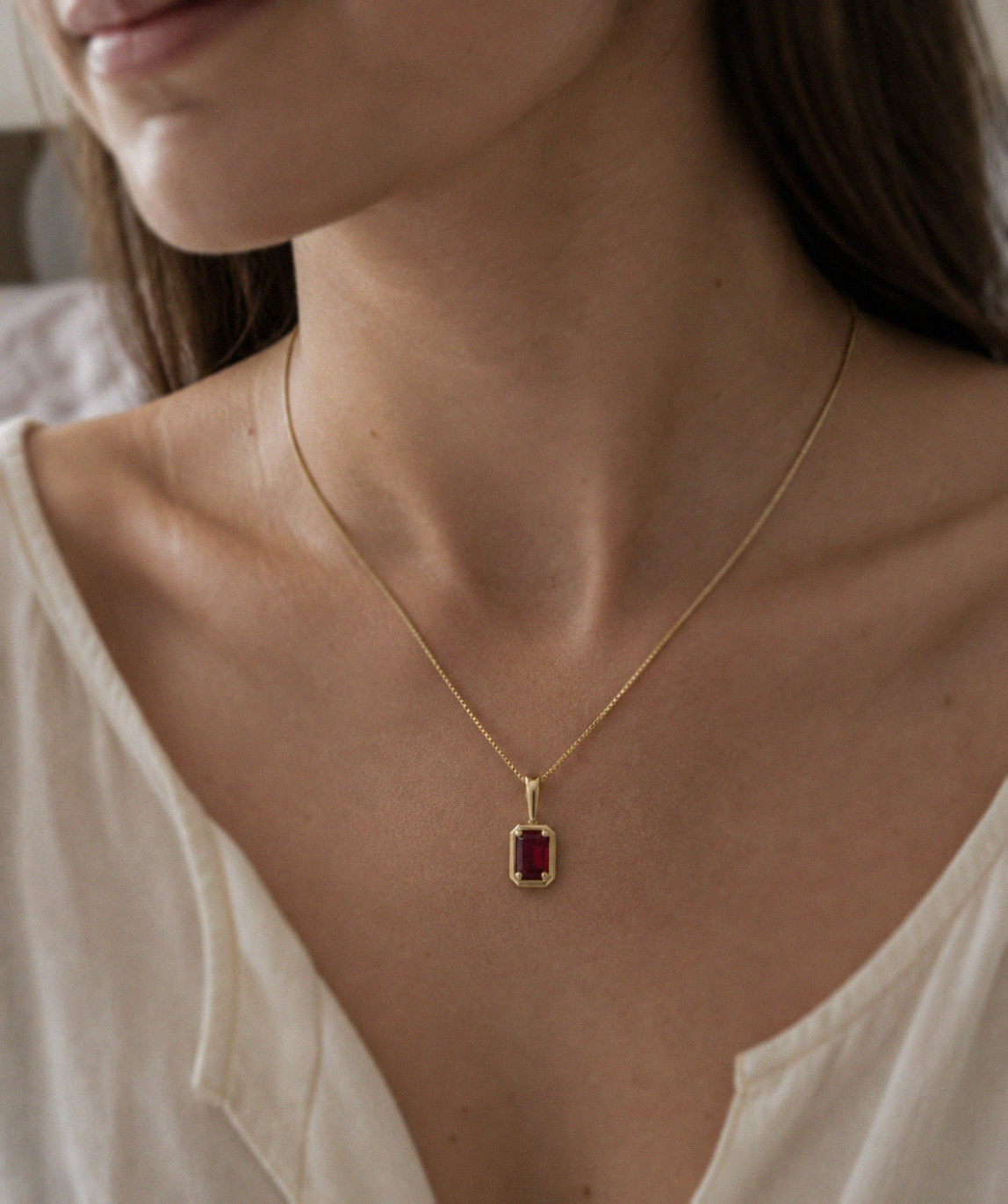 Chunky Border Ruby Pendant with Chain in 9ct Yellow Gold