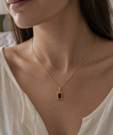 Chunky Border Ruby Pendant with Chain in 9ct Yellow Gold