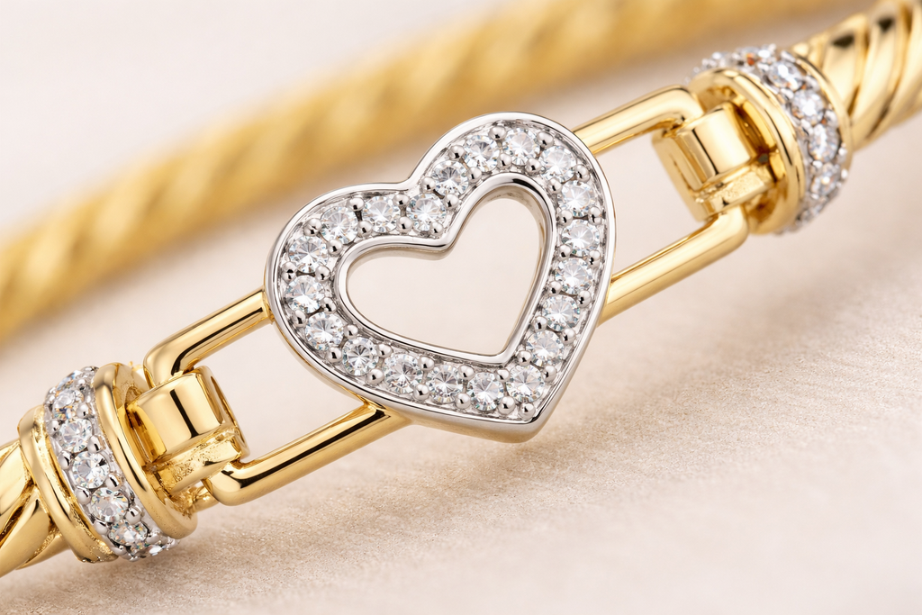 9ct Yellow Gold Twisted Heart Hook Bangle – Solid 13.8g