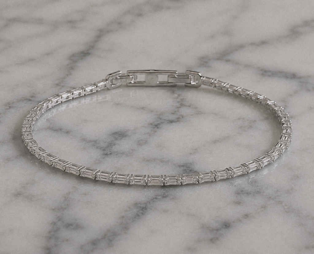 Diamonfire Sterling Silver Baguette Cut Zirconia Tennis Bracelet