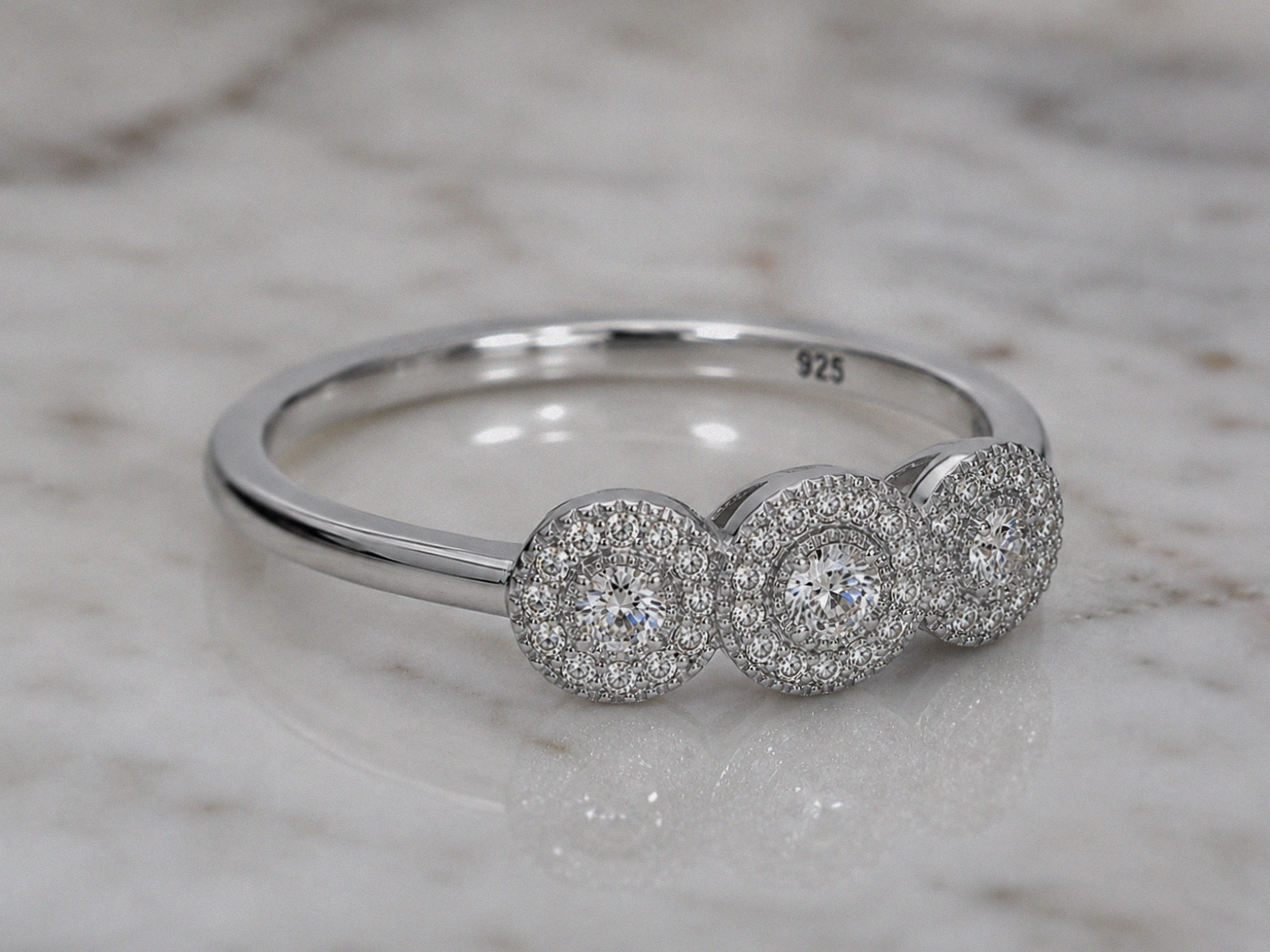 Sterling Silver Cubic Zirconia Triple Halo Ring