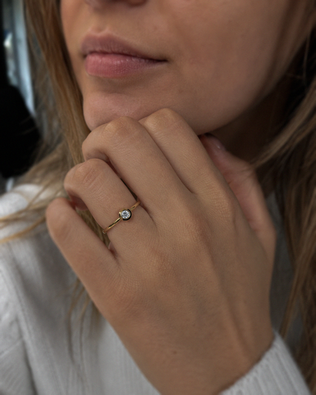Rounded Bezel Natural Diamond Ring in 9ct Yellow Gold