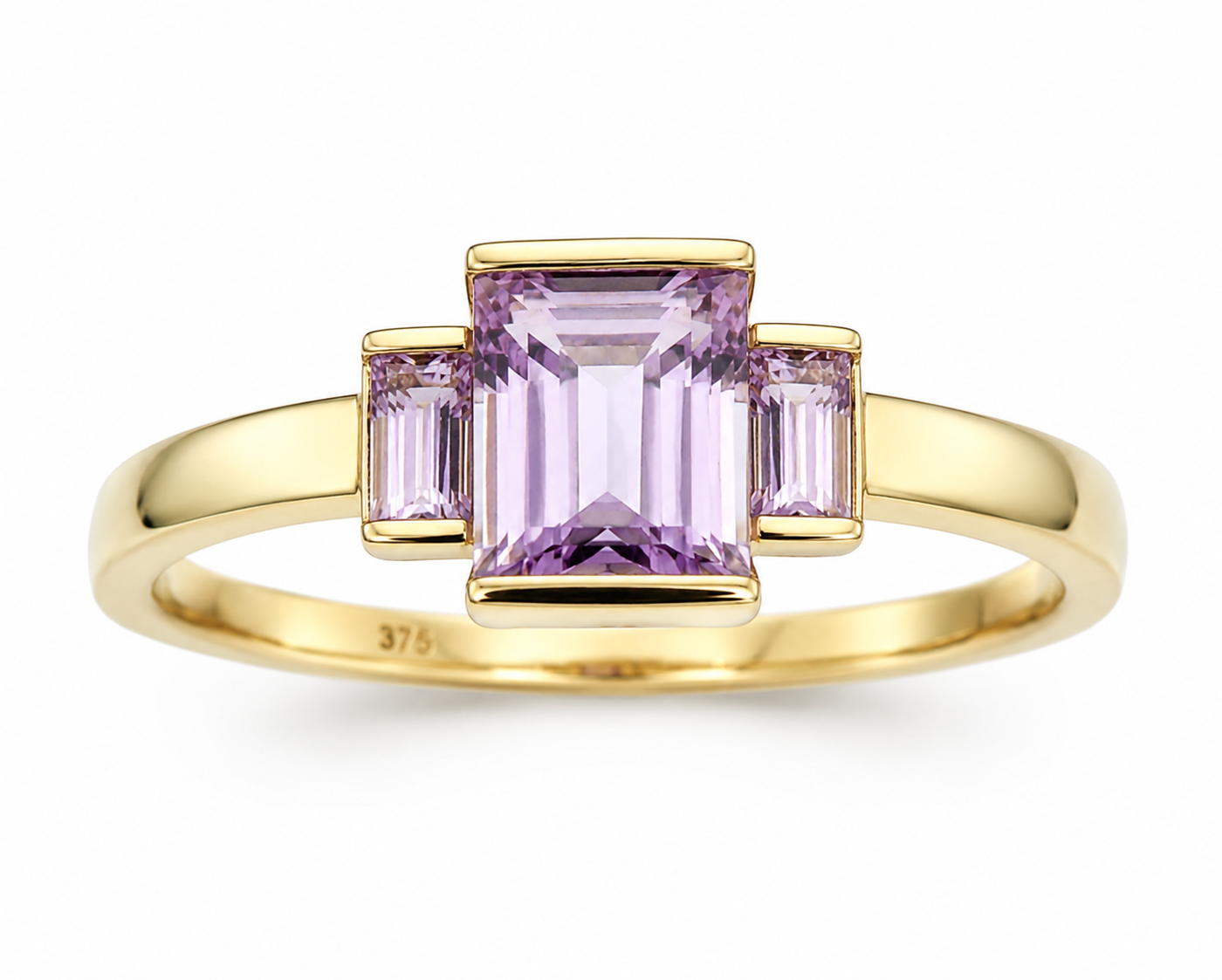 9ct Yellow Gold Trilogy Rose de France Amethyst Ring