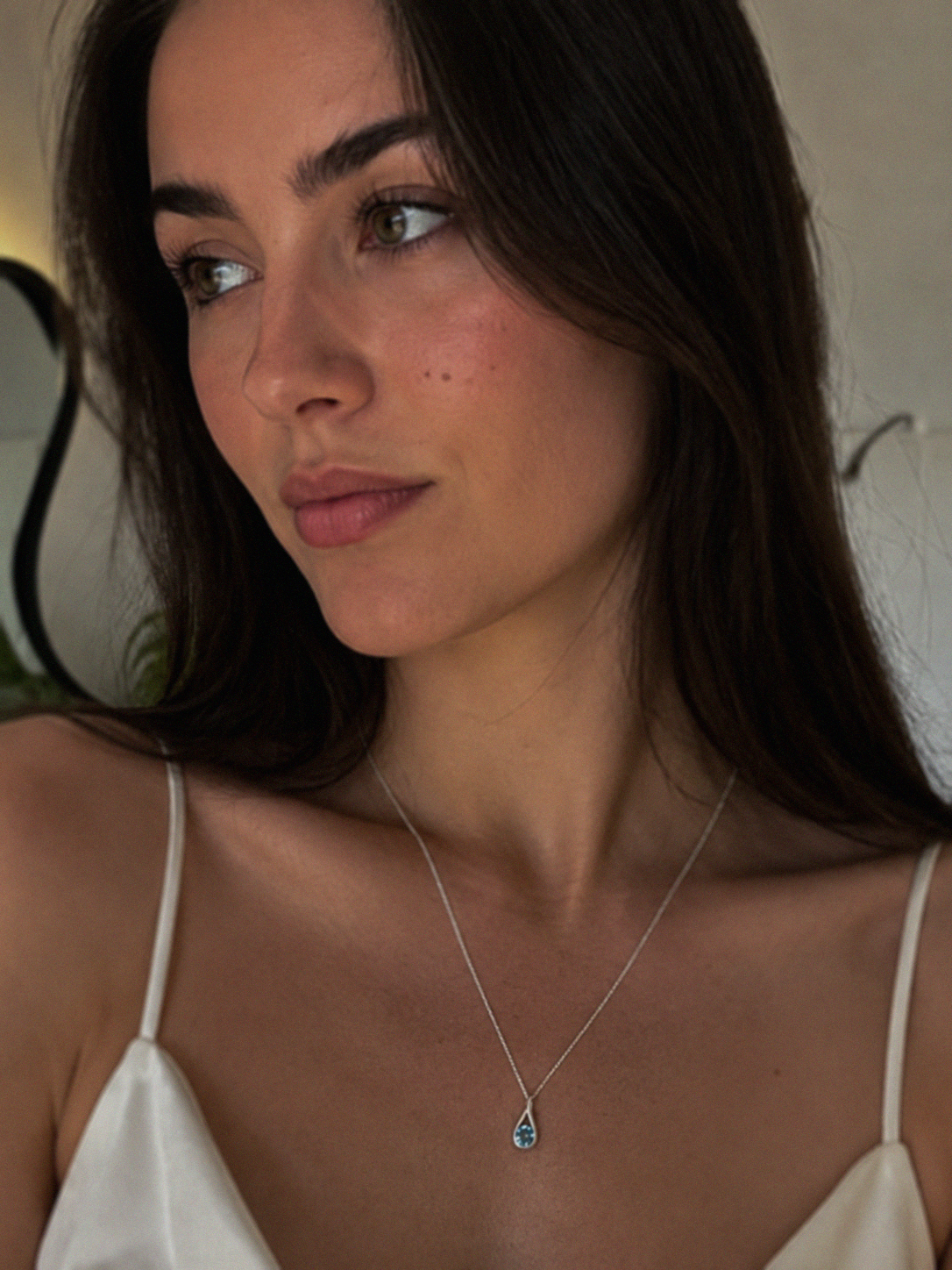 Sterling Silver Blue Topaz Teardrop Pendant Necklace