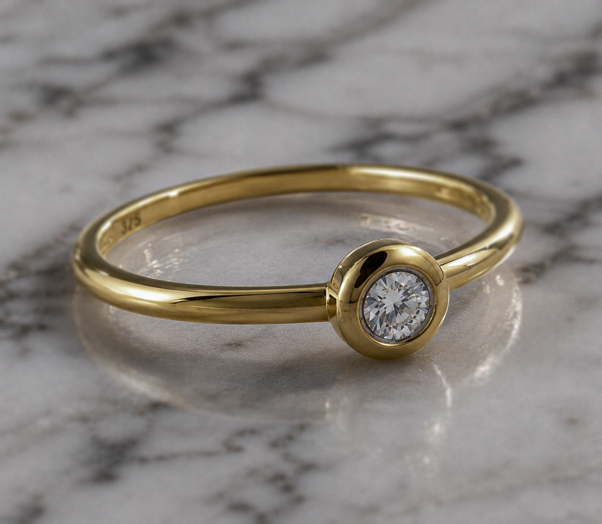 Rounded Bezel Natural Diamond Ring in 9ct Yellow Gold
