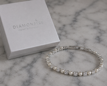Diamonfire Sterling Silver Pearl and Zirconia Tennis Bracelet