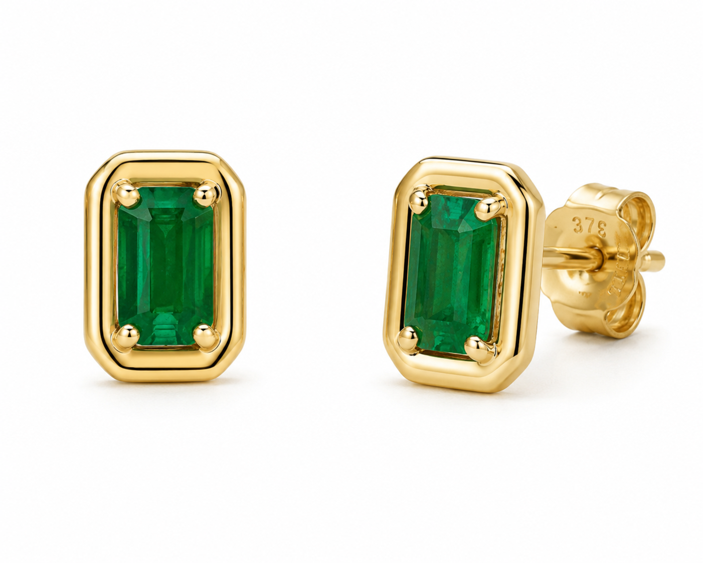 Chunky Emerald Stud Earrings in 9ct Yellow Gold
